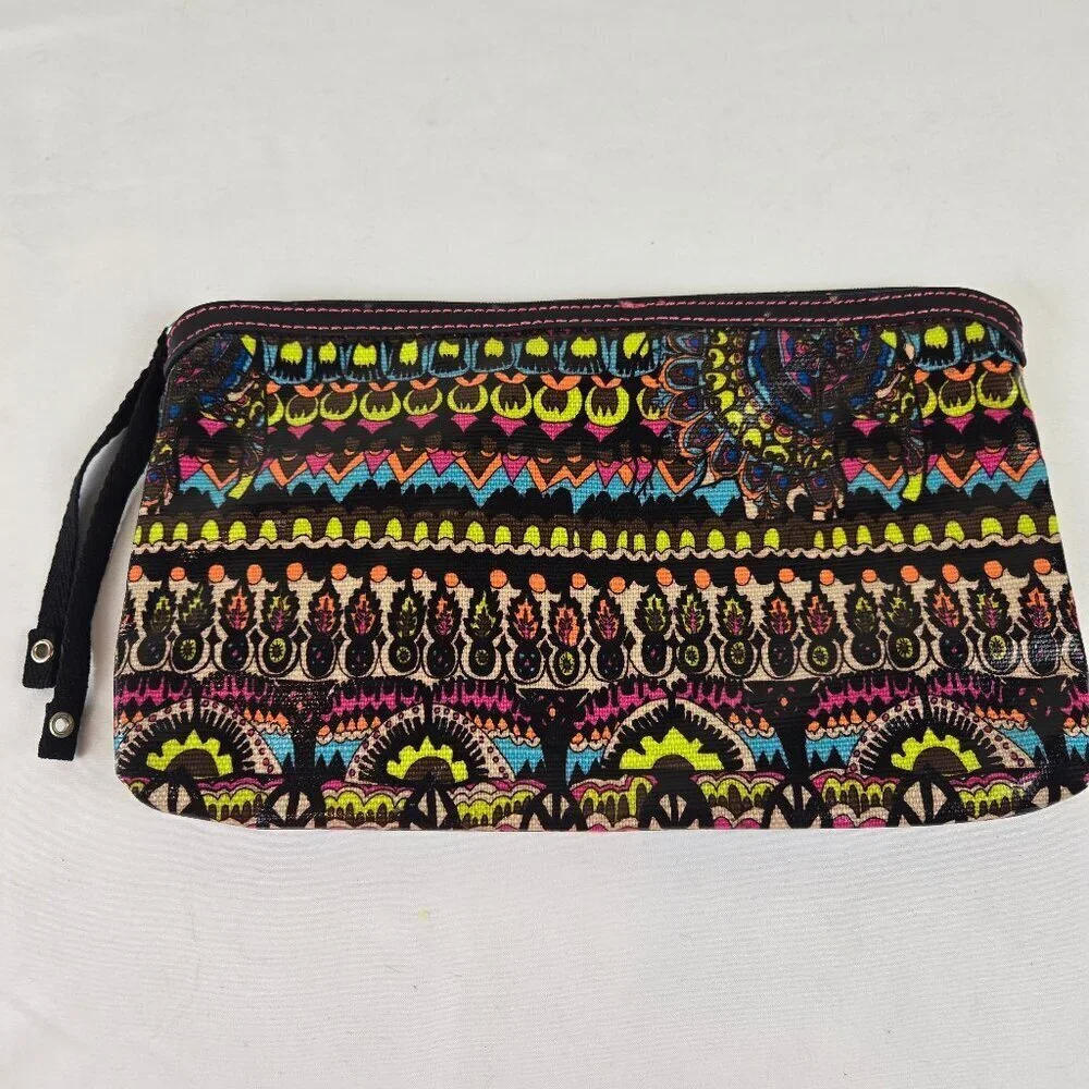Sakroots Colorful Clutch Wristlet Top Zip Makeup Bag Organzation Coated Exterior